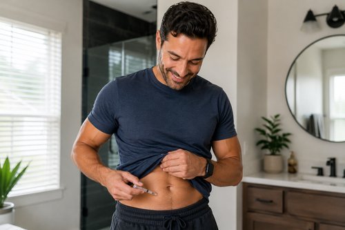 Man self-administering a testosterone injection